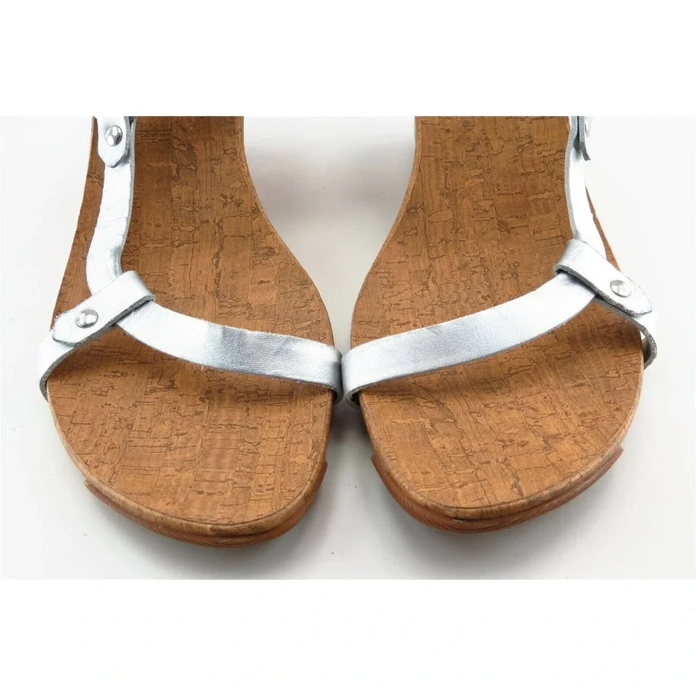 Kenneth Cole Reaction‎ Size 7 M Silver Gladiator Synthetic Women Sandal Shoes_2